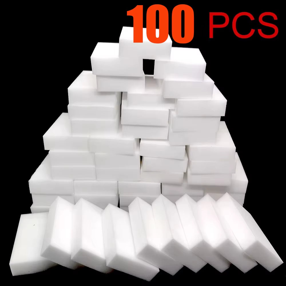 1–100 Pcs Extra Dense Magic Melamine Sponge Eraser Pack | Multi-Surface Cleaning Eraser Sponges | High-Density Dishwashing & Stain Remover Pads for Kitchen, Bathroom & Home