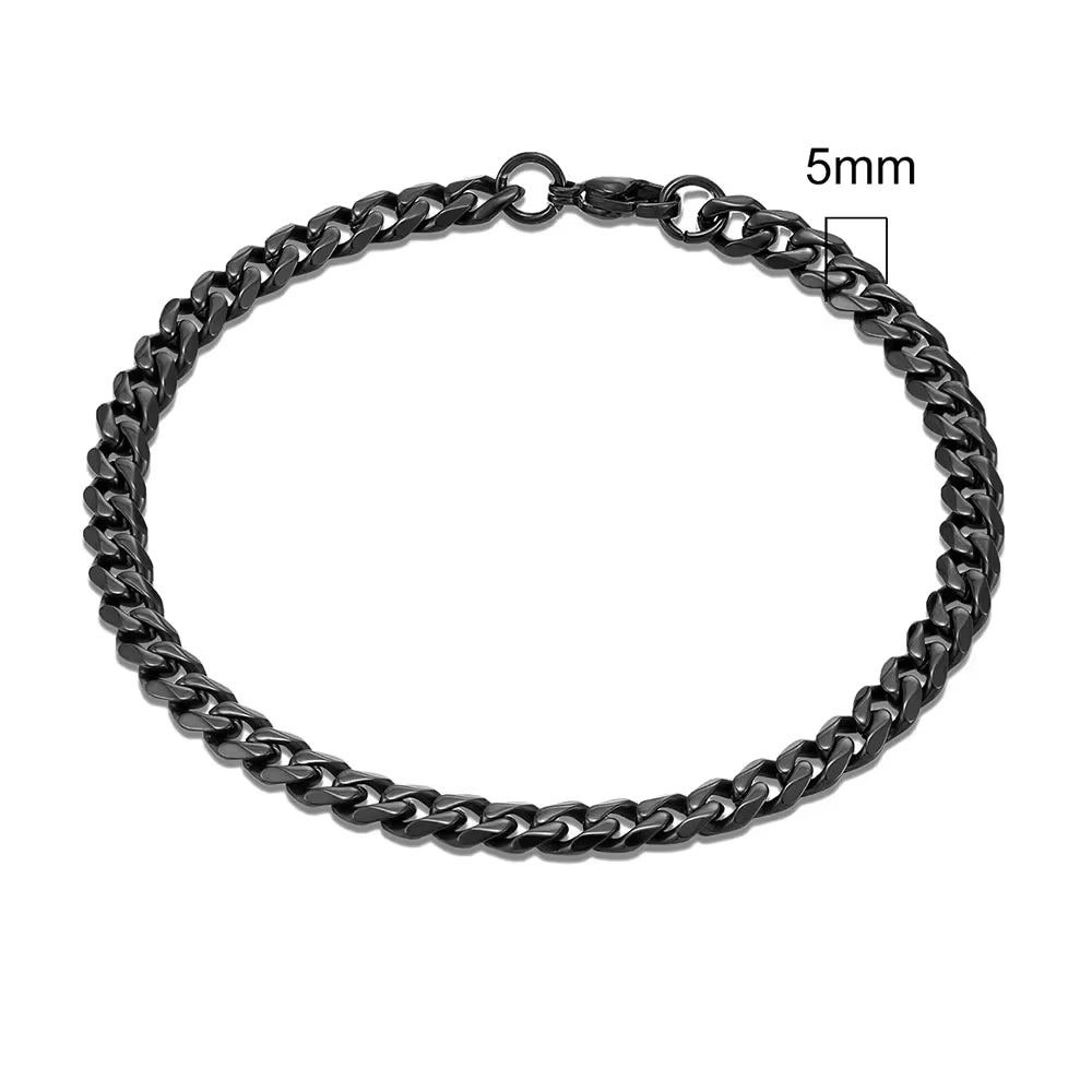 3mm–11mm Stainless Steel Cuban Link Chain Bracelet | Heavy-Duty Silver Curb Chain Wristband for Men & Women | Punk Rock Biker Jewelry