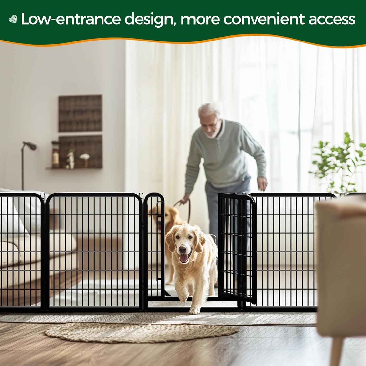 16-Panel Portable Dog Playpen & Pet Fence (32" Height) | Foldable Heavy-Duty Metal Exercise Pen for Small & Medium Dogs | Easy Setup Yard & Camping Gate with Lockable Door