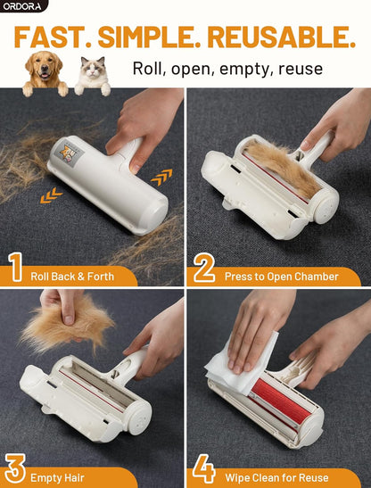 Reusable Pet Hair Remover Roller for Dog & Cat Fur | Multi-Surface Lint Roller with Self-Cleaning Storage Bin for Couches, Bedding, Furniture, Rugs & Car Seats | Eco-Friendly Hair Removal Tool