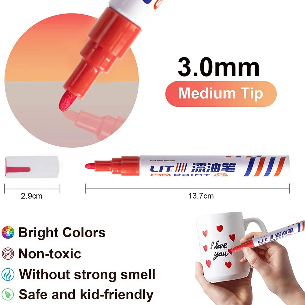 Waterproof Car Scratch Repair & Tire Paint Marker Pen | Quick-Drying Touch-Up Paint Pen for Auto Body Scratches, Wheel Rim Touch-Ups & Tire Lettering