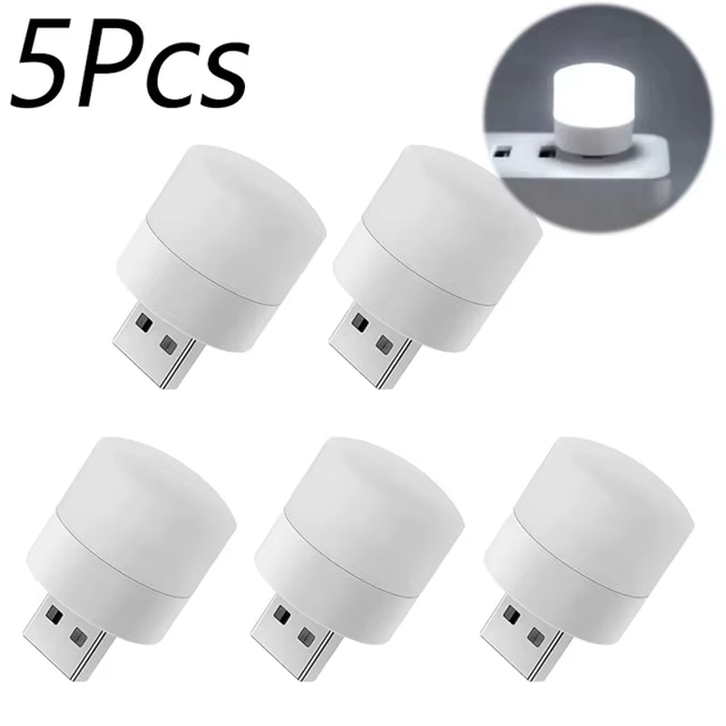 Mini USB LED Night Light Plug-In (1/10 Pcs) | Warm White Eye Protection Reading Lamp for Laptop, Power Bank & USB Chargers | Portable Compact Nightlight for Bedroom & Travel