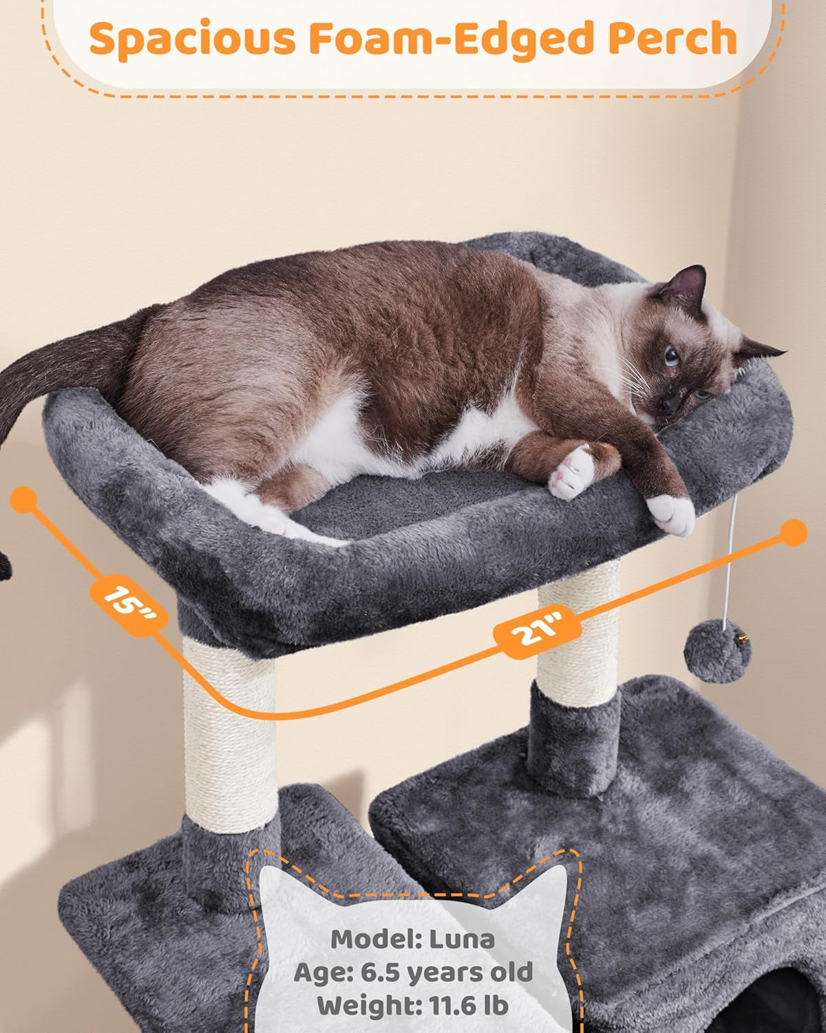 63" Tall Large Cat Tree & Activity Tower for Multiple Big Cats | Heavy-Duty Pet Condo with Cozy Hammock, Natural Sisal Posts & Extra Stable Base | Easy Assembly Indoor Furniture