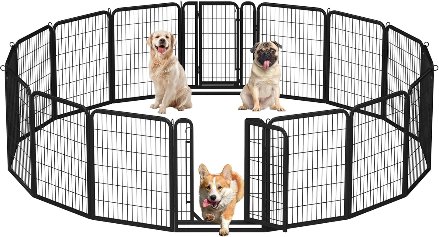 16-Panel Portable Dog Playpen & Pet Fence (32" Height) | Foldable Heavy-Duty Metal Exercise Pen for Small & Medium Dogs | Easy Setup Yard & Camping Gate with Lockable Door