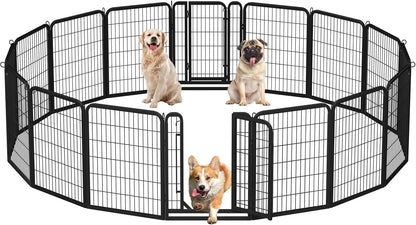 16-Panel Portable Dog Playpen & Pet Fence (32" Height) | Foldable Heavy-Duty Metal Exercise Pen for Small & Medium Dogs | Easy Setup Yard & Camping Gate with Lockable Door