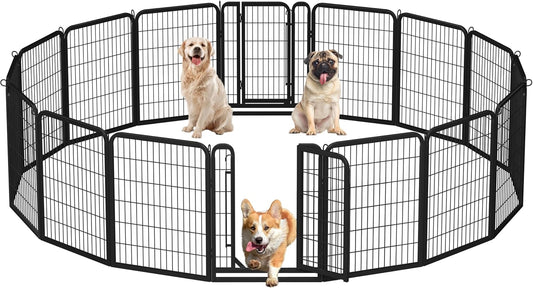 16-Panel Portable Dog Playpen & Pet Fence (32" Height) | Foldable Heavy-Duty Metal Exercise Pen for Small & Medium Dogs | Easy Setup Yard & Camping Gate with Lockable Door
