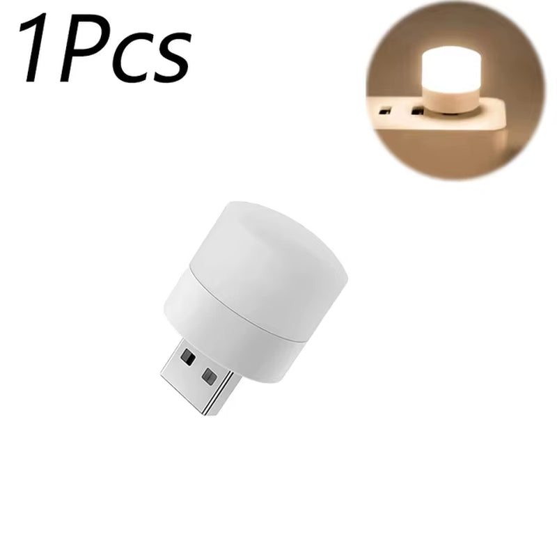 Mini USB LED Night Light Plug-In (1/10 Pcs) | Warm White Eye Protection Reading Lamp for Laptop, Power Bank & USB Chargers | Portable Compact Nightlight for Bedroom & Travel