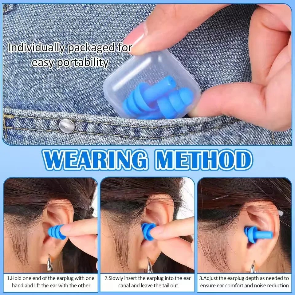 Reusable Silicone Noise Cancelling Ear Plugs for Sleeping & Swimming | Waterproof Sound-Blocking Earplugs with Storage Case | Ultra-Soft Ear Protectors for Travel, Work & Water Sports