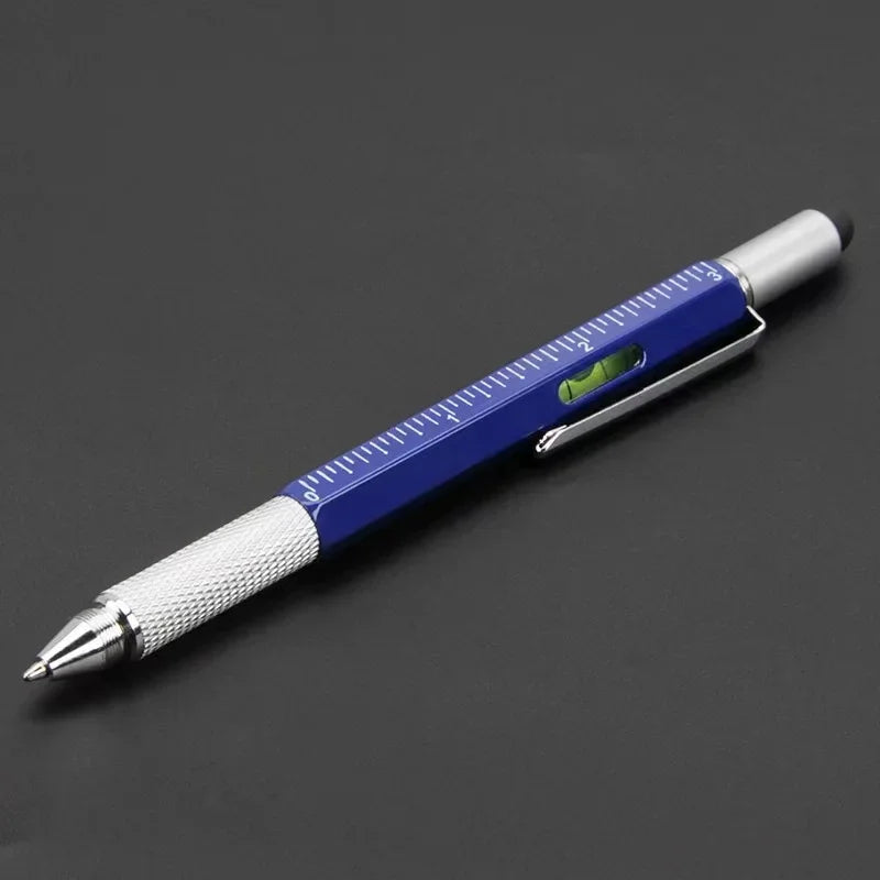 7-in-1 Multifunctional Tool Pen with Touch Screen Stylus & Screwdriver Set | Heavy-Duty Metal Ballpoint Pen with Bubble Level, Rulers & Refills for Engineers, Handymen & DIY