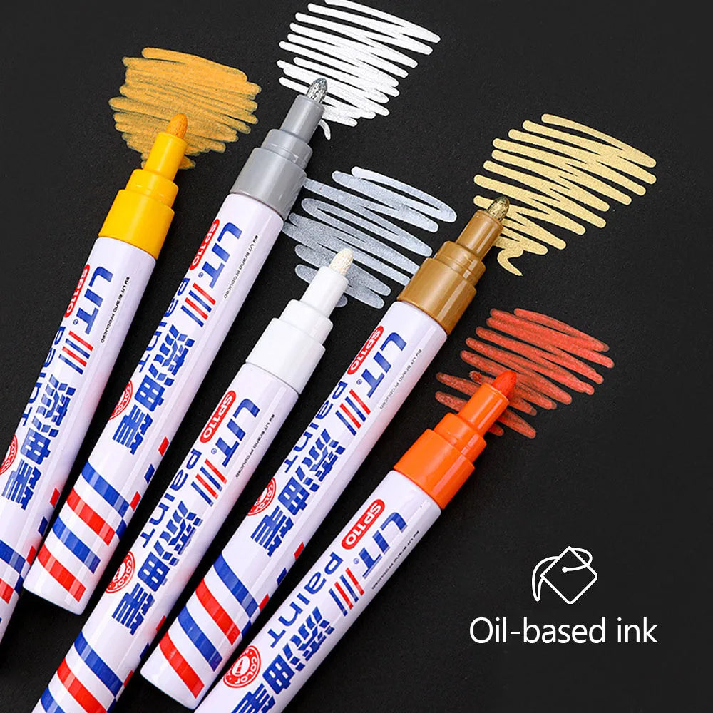 Waterproof Car Scratch Repair & Tire Paint Marker Pen | Quick-Drying Touch-Up Paint Pen for Auto Body Scratches, Wheel Rim Touch-Ups & Tire Lettering