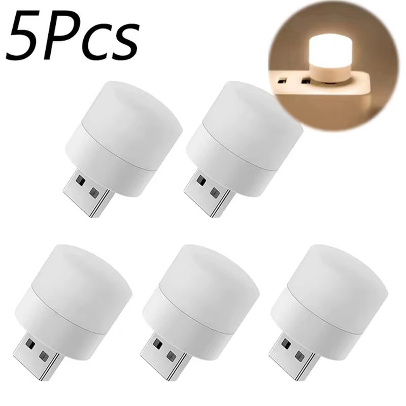 Mini USB LED Night Light Plug-In (1/10 Pcs) | Warm White Eye Protection Reading Lamp for Laptop, Power Bank & USB Chargers | Portable Compact Nightlight for Bedroom & Travel
