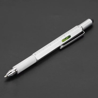 7-in-1 Multifunctional Tool Pen with Touch Screen Stylus & Screwdriver Set | Heavy-Duty Metal Ballpoint Pen with Bubble Level, Rulers & Refills for Engineers, Handymen & DIY