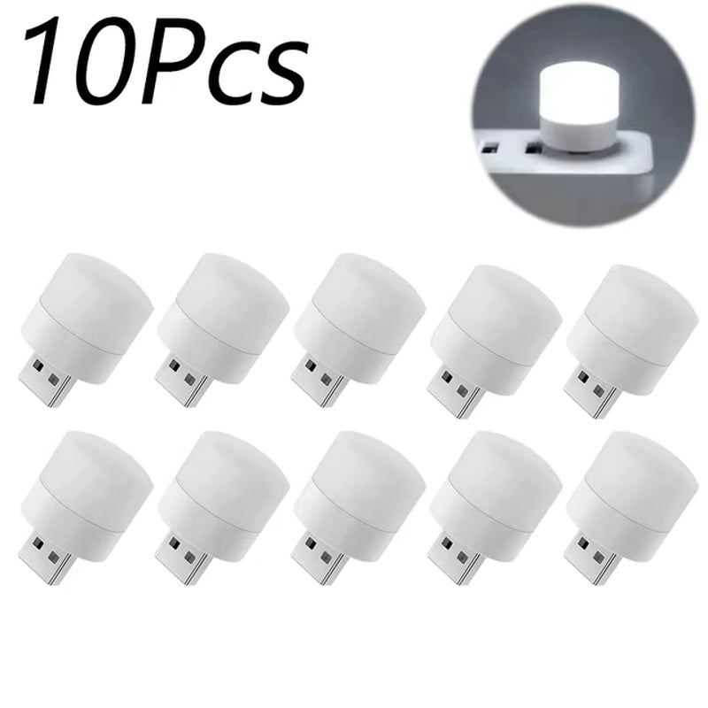 Mini USB LED Night Light Plug-In (1/10 Pcs) | Warm White Eye Protection Reading Lamp for Laptop, Power Bank & USB Chargers | Portable Compact Nightlight for Bedroom & Travel