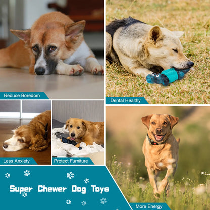 Indestructible Dog Toys for Aggressive Chewers | Heavy-Duty Tough Rubber Dog Chew Toy for Large Breeds & Power Chewers | Durable Dental Care Toy for Boredom & Anxiety Relief (Blue)