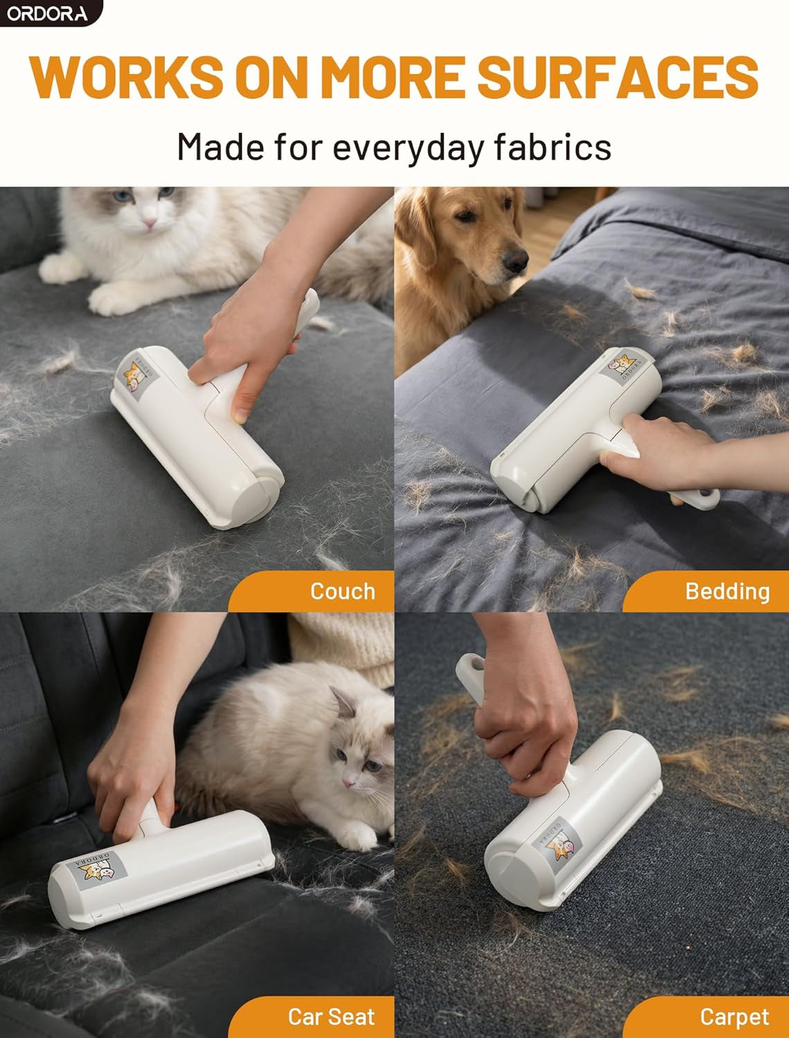 Reusable Pet Hair Remover Roller for Dog & Cat Fur | Multi-Surface Lint Roller with Self-Cleaning Storage Bin for Couches, Bedding, Furniture, Rugs & Car Seats | Eco-Friendly Hair Removal Tool
