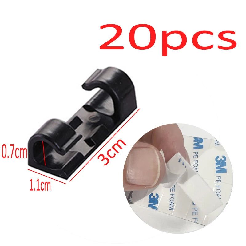 Desktop Cable Organizer Clips & Wire Management System | Adhesive ABS Cord Holder for Desk, Workstation & Car | Cable Winder Keeper for USB, Charging & Data Cables