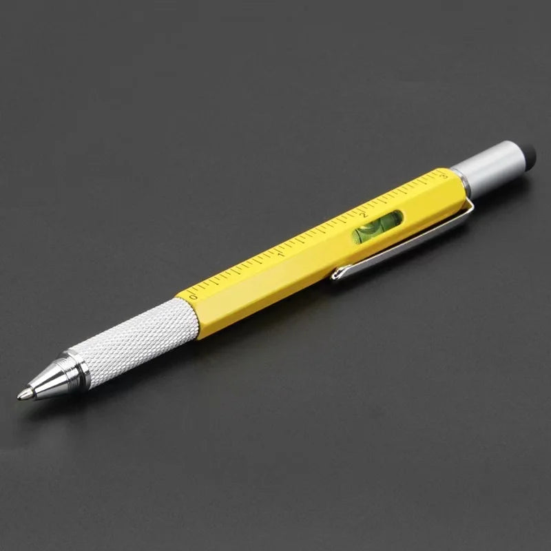 7-in-1 Multifunctional Tool Pen with Touch Screen Stylus & Screwdriver Set | Heavy-Duty Metal Ballpoint Pen with Bubble Level, Rulers & Refills for Engineers, Handymen & DIY