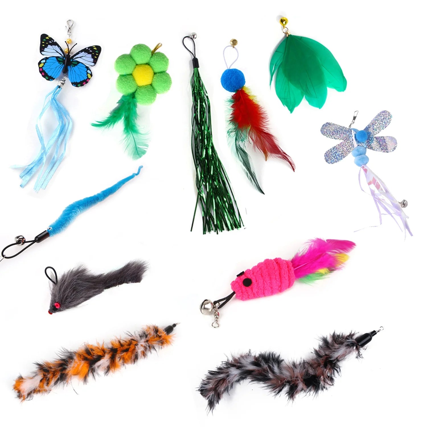 11-Piece Ultimate Feather Wand Cat Toy Refill Pack – Interactive Butterfly, Worm & Teaser Attachments for Indoor Cats & Kittens