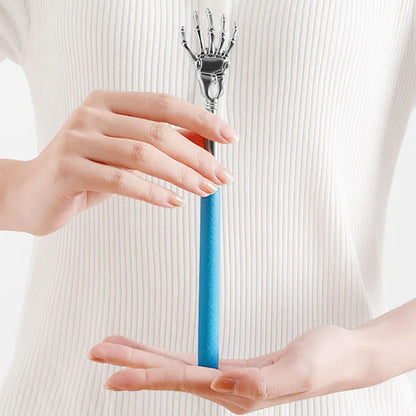 Telescopic Skull Palm Back Scratcher & Hand Massager | Extendable Stainless Steel Backslap Tool with Non-Slip Rubber Handle | Fun Novelty Decompression Relief Stick