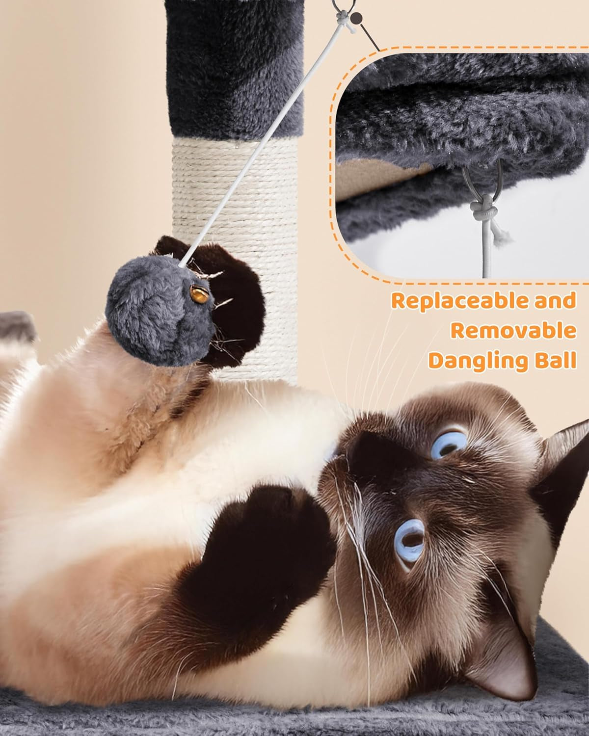 63" Tall Large Cat Tree & Activity Tower for Multiple Big Cats | Heavy-Duty Pet Condo with Cozy Hammock, Natural Sisal Posts & Extra Stable Base | Easy Assembly Indoor Furniture