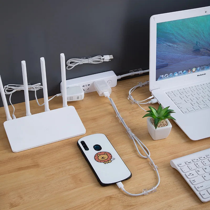 Desktop Cable Organizer Clips & Wire Management System | Adhesive ABS Cord Holder for Desk, Workstation & Car | Cable Winder Keeper for USB, Charging & Data Cables