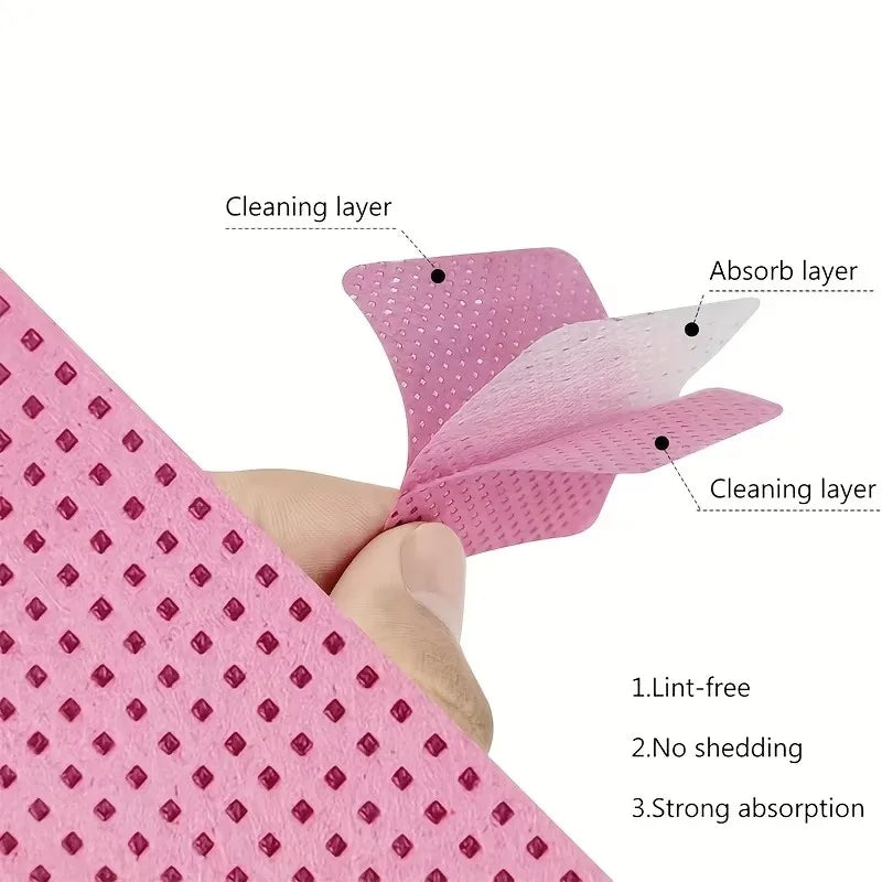 50 Pcs Lint-Free Nail Wipes & Eyelash Extension Cleaning Pads | Super Absorbent Gel Polish Remover Wipes | Professional Nail Prep & Glue Wipe Pads (White & Pink)