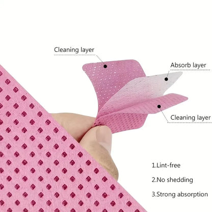 50 Pcs Lint-Free Nail Wipes & Eyelash Extension Cleaning Pads | Super Absorbent Gel Polish Remover Wipes | Professional Nail Prep & Glue Wipe Pads (White & Pink)
