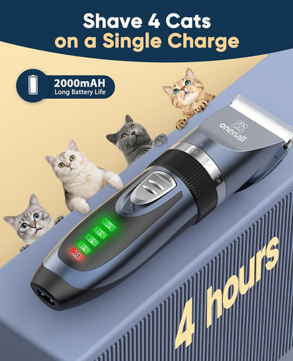 Quiet Cordless Cat Grooming Clippers for Matted & Long Hair | Professional Low-Noise Cat Shaver Kit with LCD Display, 2-Speed Trimmer & 6 Guard Combs | 240-Min Runtime for Cats & Small Dogs