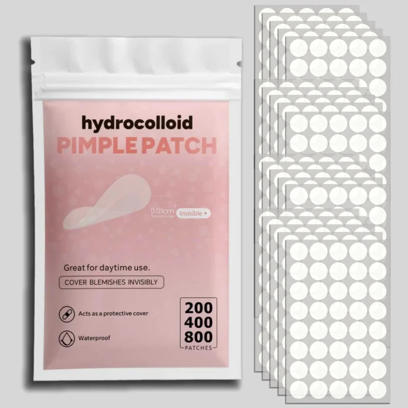Invisible Clear Hydrocolloid Pimple Patch Set (200/400/800 Pcs) | Ultra-Thin Absorbing Acne Spot Stickers with Mixed Sizes | Gentle Blemish Cover for Day & Night Wear