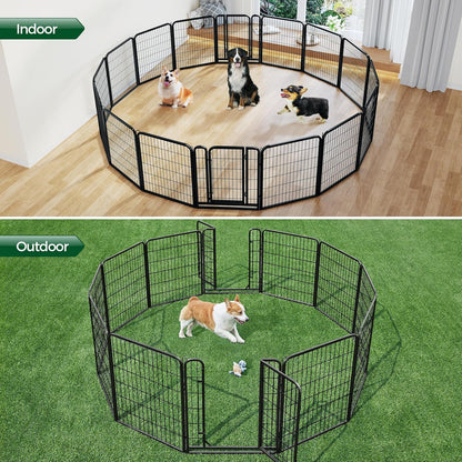 16-Panel Portable Dog Playpen & Pet Fence (32" Height) | Foldable Heavy-Duty Metal Exercise Pen for Small & Medium Dogs | Easy Setup Yard & Camping Gate with Lockable Door