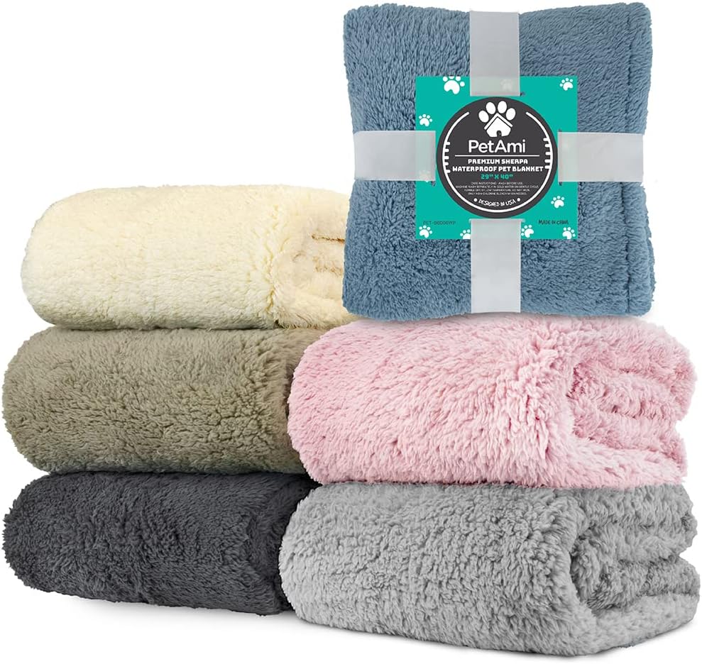 Waterproof Sherpa Pet Blanket for Small Dogs & Cats | Soft Reversible Pee-Proof Furniture Protector | Washable Warm Throw Cover for Couch, Sofa, Crate & Car (24x32 Taupe)