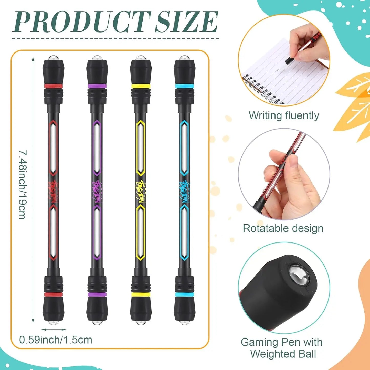 Weighted Finger Spinning Pen Set (1 or 4 Pcs) | Balanced Rotating Trick Pen for Dexterity & Brain Training | Stress Relief Fidget Toy for Students, Gamers & Office Workers