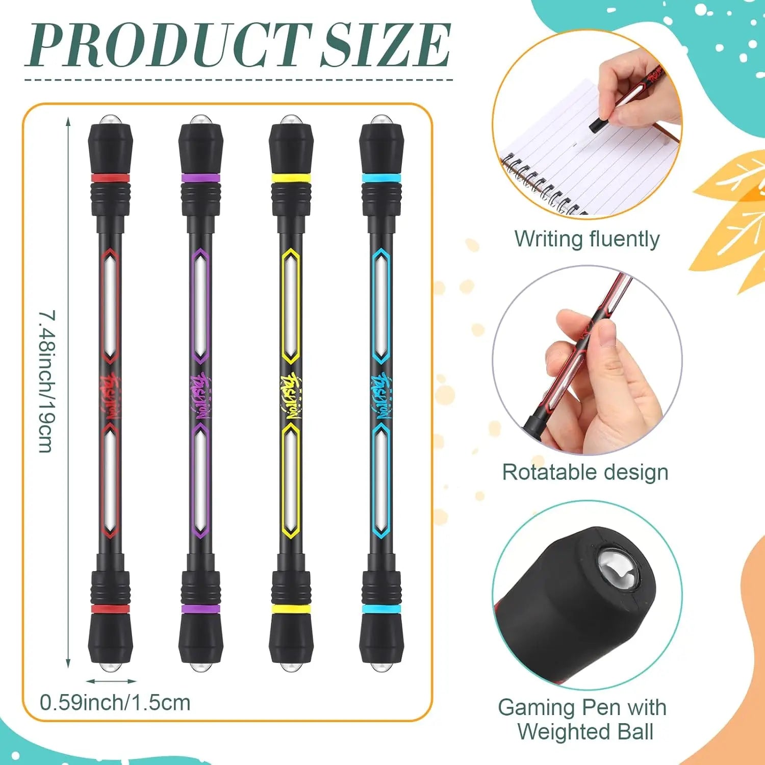 Weighted Finger Spinning Pen Set (1 or 4 Pcs) | Balanced Rotating Trick Pen for Dexterity & Brain Training | Stress Relief Fidget Toy for Students, Gamers & Office Workers