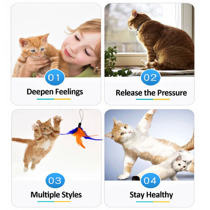 11-Piece Ultimate Feather Wand Cat Toy Refill Pack – Interactive Butterfly, Worm & Teaser Attachments for Indoor Cats & Kittens