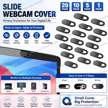 Ultra-Thin Sliding Webcam Cover Set (1/5/10/20 Pcs) | Universal Anti-Spy Laptop Camera Privacy Slider | Camera Cover Sticker for MacBook, iPad, PC, iPhone, Tablet & Lenses