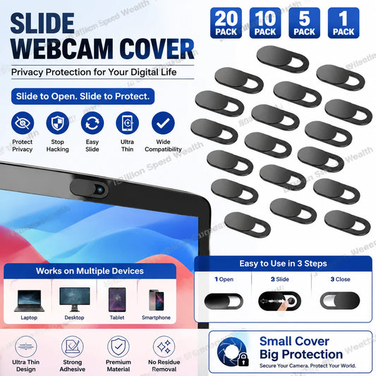 Ultra-Thin Sliding Webcam Cover Set (1/5/10/20 Pcs) | Universal Anti-Spy Laptop Camera Privacy Slider | Camera Cover Sticker for MacBook, iPad, PC, iPhone, Tablet & Lenses