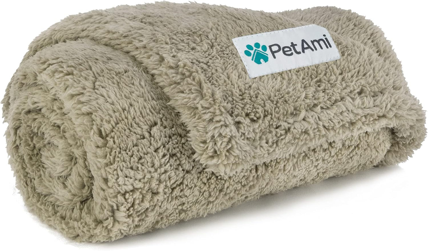 Waterproof Sherpa Pet Blanket for Small Dogs & Cats | Soft Reversible Pee-Proof Furniture Protector | Washable Warm Throw Cover for Couch, Sofa, Crate & Car (24x32 Taupe)