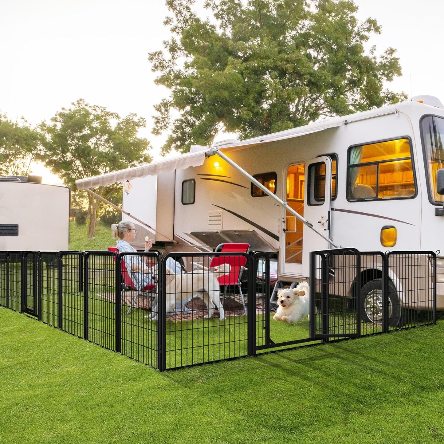 16-Panel Portable Dog Playpen & Pet Fence (32" Height) | Foldable Heavy-Duty Metal Exercise Pen for Small & Medium Dogs | Easy Setup Yard & Camping Gate with Lockable Door
