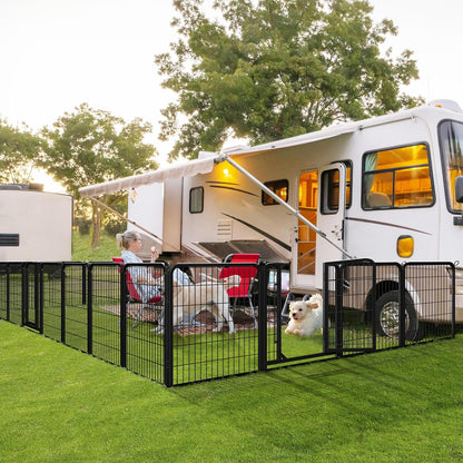 16-Panel Portable Dog Playpen & Pet Fence (32" Height) | Foldable Heavy-Duty Metal Exercise Pen for Small & Medium Dogs | Easy Setup Yard & Camping Gate with Lockable Door