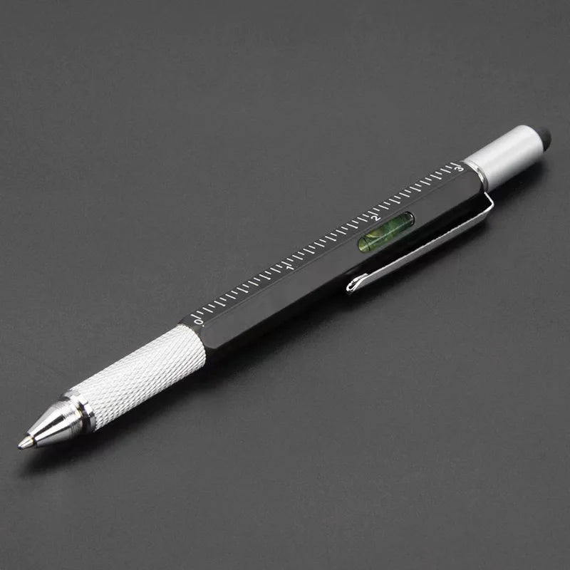 7-in-1 Multifunctional Tool Pen with Touch Screen Stylus & Screwdriver Set | Heavy-Duty Metal Ballpoint Pen with Bubble Level, Rulers & Refills for Engineers, Handymen & DIY