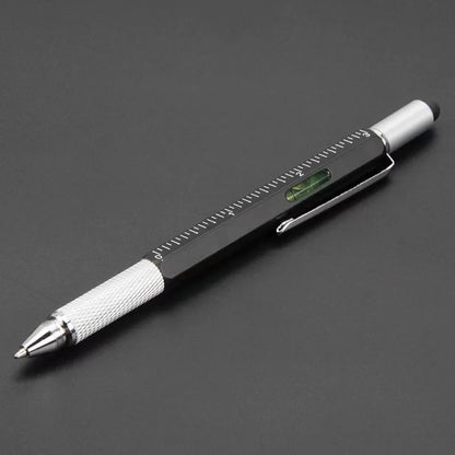 7-in-1 Multifunctional Tool Pen with Touch Screen Stylus & Screwdriver Set | Heavy-Duty Metal Ballpoint Pen with Bubble Level, Rulers & Refills for Engineers, Handymen & DIY