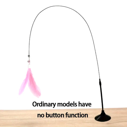 Interactive Cat Feather Teaser Wand Toy with Suction Cup Base & Bell | Long Wire Pole Exercise Toy for Indoor Cats & Kittens | Hands-Free & Manual Play