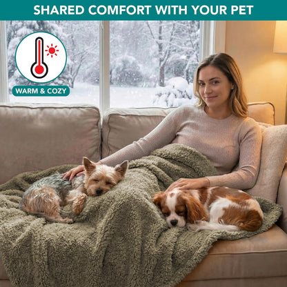 Waterproof Sherpa Pet Blanket for Small Dogs & Cats | Soft Reversible Pee-Proof Furniture Protector | Washable Warm Throw Cover for Couch, Sofa, Crate & Car (24x32 Taupe)