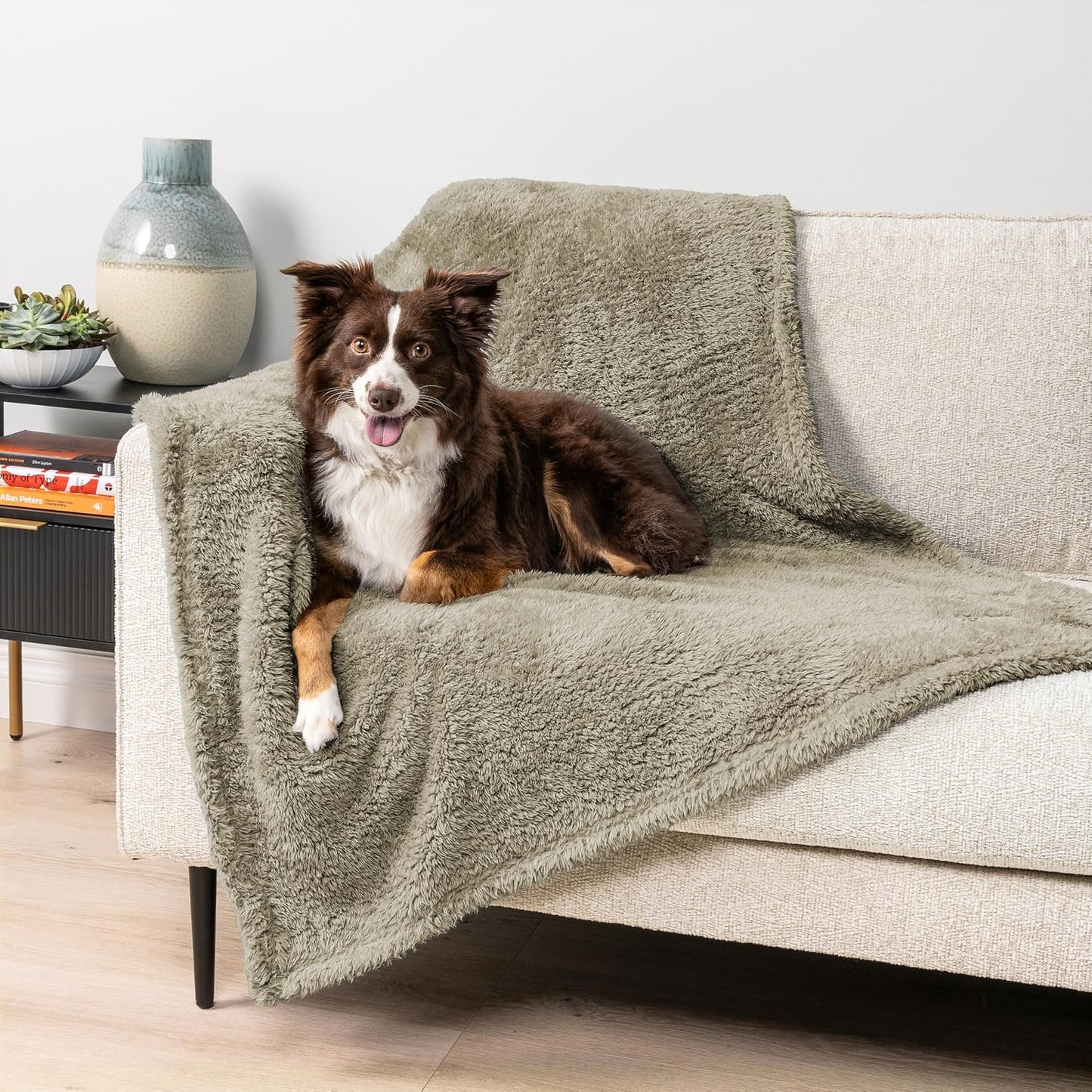 Waterproof Sherpa Pet Blanket for Small Dogs & Cats | Soft Reversible Pee-Proof Furniture Protector | Washable Warm Throw Cover for Couch, Sofa, Crate & Car (24x32 Taupe)