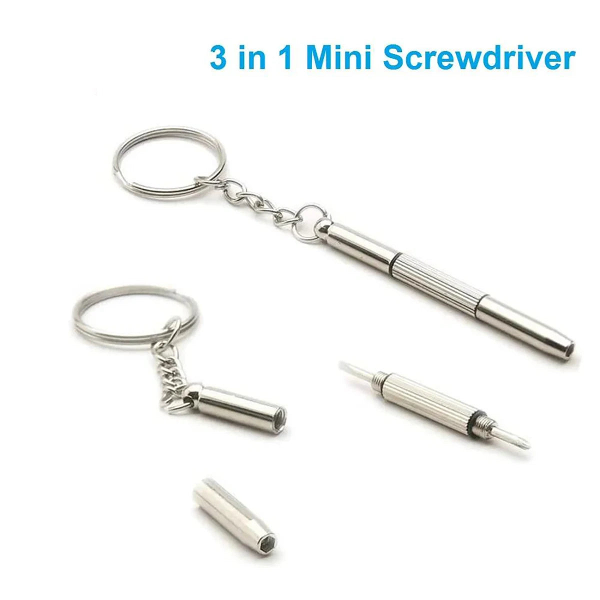 Mini 3-in-1 Keychain Precision Screwdriver Set (1/2/10 Pcs) | Portable Flathead, Phillips & Hex Nut Driver Tool | Eyeglass, Watch & Electronics Pocket Repair Kit