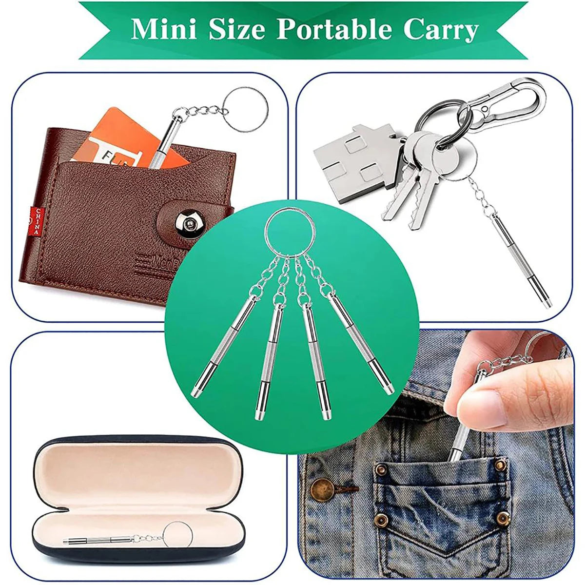Mini 3-in-1 Keychain Precision Screwdriver Set (1/2/10 Pcs) | Portable Flathead, Phillips & Hex Nut Driver Tool | Eyeglass, Watch & Electronics Pocket Repair Kit