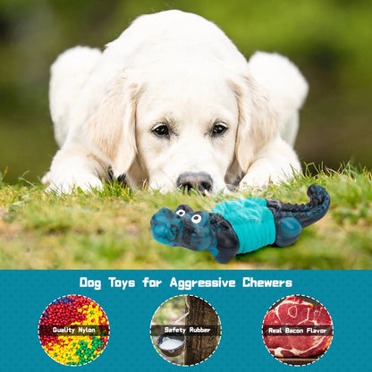 Indestructible Dog Toys for Aggressive Chewers | Heavy-Duty Tough Rubber Dog Chew Toy for Large Breeds & Power Chewers | Durable Dental Care Toy for Boredom & Anxiety Relief (Blue)