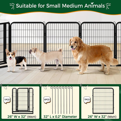 16-Panel Portable Dog Playpen & Pet Fence (32" Height) | Foldable Heavy-Duty Metal Exercise Pen for Small & Medium Dogs | Easy Setup Yard & Camping Gate with Lockable Door