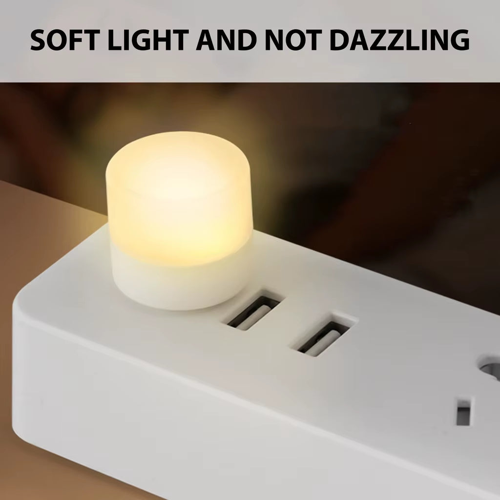 Mini USB LED Night Light Plug-In (1/10 Pcs) | Warm White Eye Protection Reading Lamp for Laptop, Power Bank & USB Chargers | Portable Compact Nightlight for Bedroom & Travel