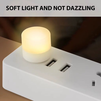 Mini USB LED Night Light Plug-In (1/10 Pcs) | Warm White Eye Protection Reading Lamp for Laptop, Power Bank & USB Chargers | Portable Compact Nightlight for Bedroom & Travel